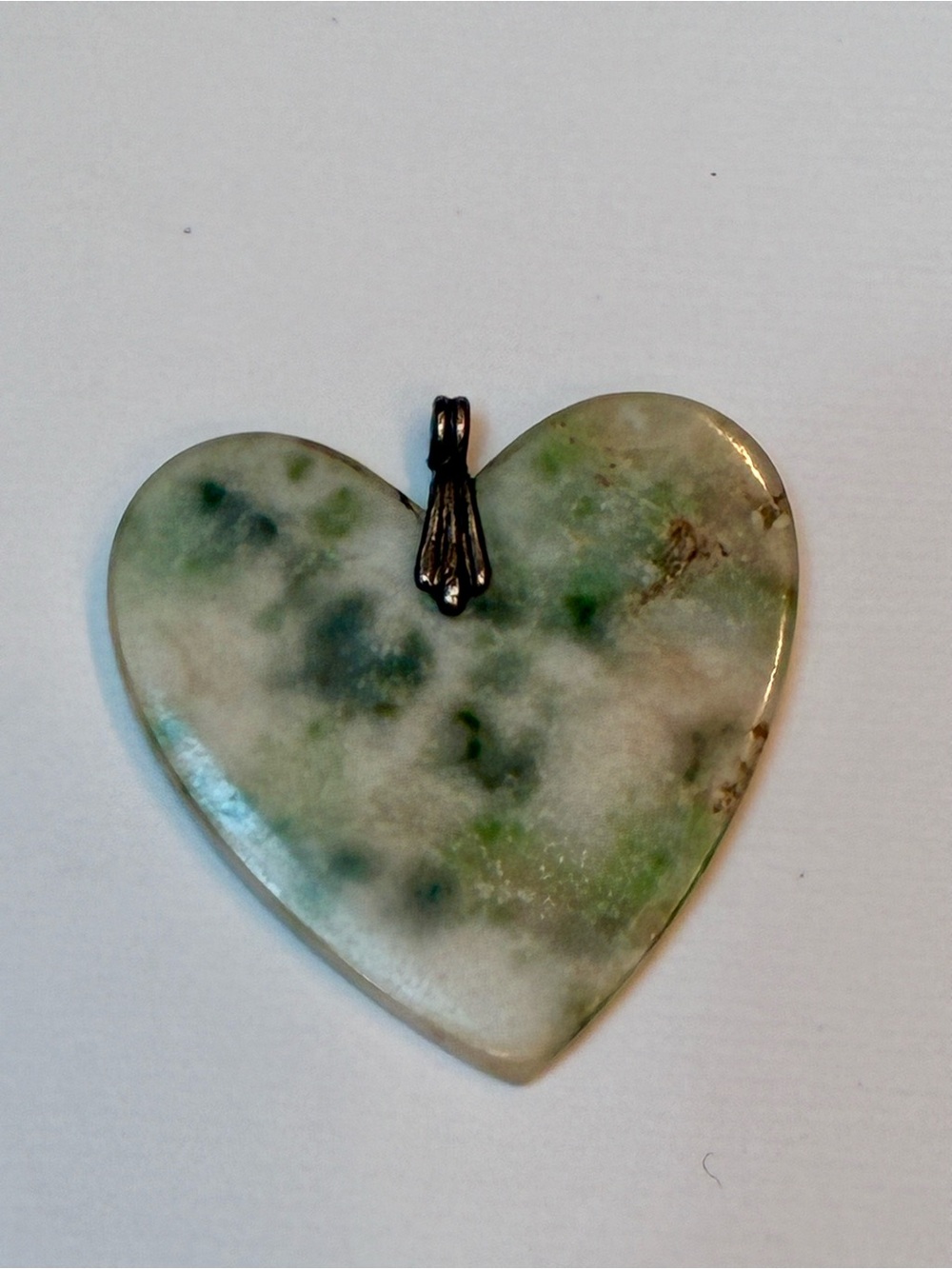 Vintage Green and White Heart Jade Pendant